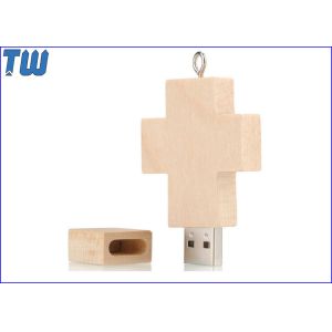 Personal Key Chain Cross 64GB USB Disk Stick Natural Maple Wood