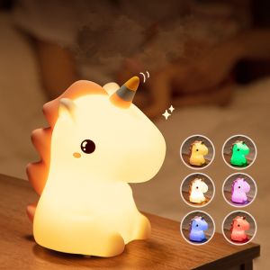 Cheap Unicorn Kids Night Light Lamp USB Rechargeable Soft Silicone 7 Colors Pat Lights For Nursery Baby Toddler's Gift for sale