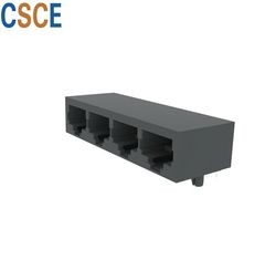 5921 Series Flat Pin RJ45 Modular Jack 4 Ports Tab Up 8 Pin 8 Contacts With