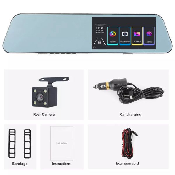 Vehicle Dual Lens Blackbox DVR Full HD 1080P Car Camera Rearview Mirror