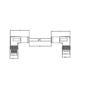 CuZn M12 Waterproof Electrical Wire Connector Angled 3 Pin Male To Female Right