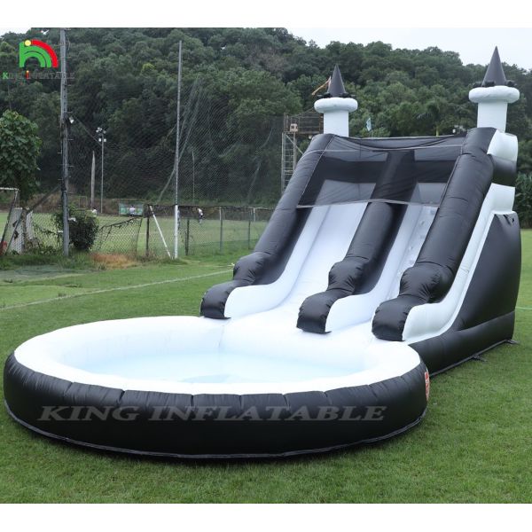 Black And White Commercial Inflatable Water Slide With Pool Water Slides Inflatable