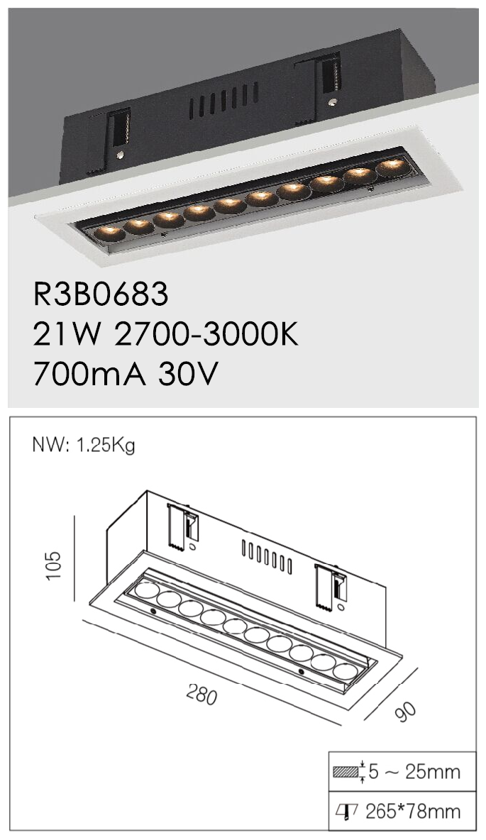 Low Consumption 21w LED Recessed Downlight Aluminum Die - Casting CE For Villas