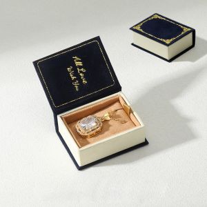 Vintage Book Style Mini Pendant Box in Royal Blue Premium Microfiber for Jewelry