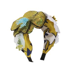 China influencers fashion contrasting color fabric headband with flowers sequin rice beads wide fabric headbands yiwu on sale