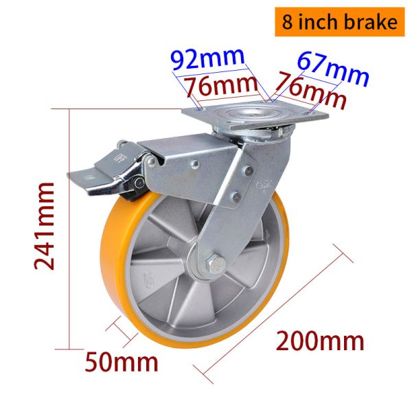 Heavy Duty Castors 200mm 8 Inch Swivel Caster With Brake 738-86A