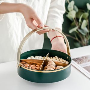 Anti Rust 16cm Diameter Steel Fruit Basket With Golden Handle