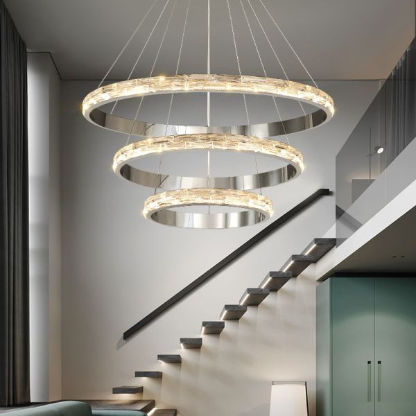 Modern Hotel Lobby Crystal Chandelier Villa Living Room Loft Staircase Round Ring Chandelier Pendant Lighandelier