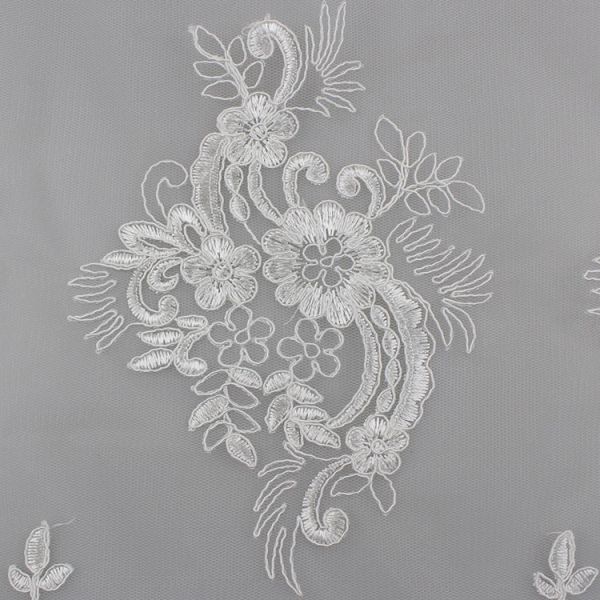 3D Eyelash Polyester Yarn On Nylon Mesh Corded Embroidery Lace Fabric For Bridal
