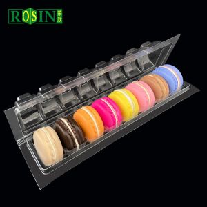 Customized 8 Cavity Macaron Tray Packaging Rectangular Hinged Bottom