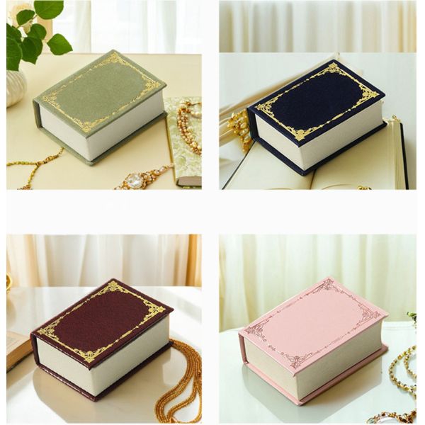 Vintage Book Style Mini Pendant Box in Royal Blue Premium Microfiber for Jewelry Display 4.0 × 5.6 × 2.2 cm