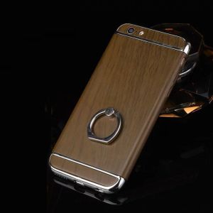 Hard PC Retro Wood Triple Plating Border Ring Buckle Bracket Cover Cell Phone