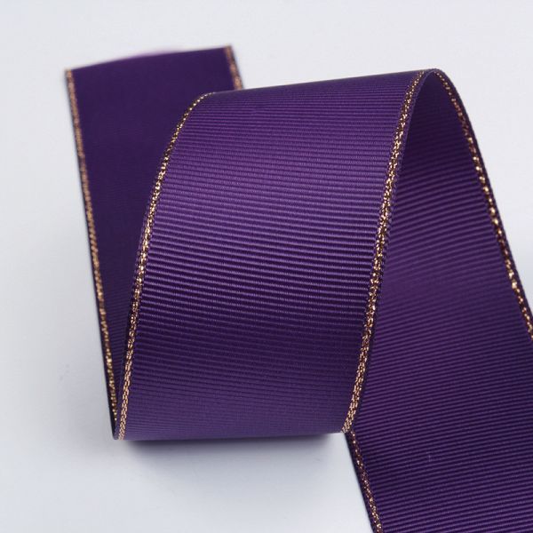 2.5cm Polyester Gold Edge Double Face Grosgrain Ribbon for Christmas Tree and Bag Handles
