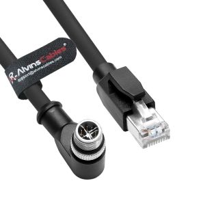Alvin's M12 X-Code 8Pin to RJ45 Cat6a Cable, 8m, Right Angle for Cognex/Keyence