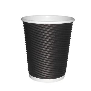 Cheap 8 Oz Black Triple Wall Insulated Disposable Coffee Cups With PE Coating for sale