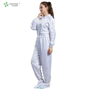 ESD antistatic sterilized lint-free hooded coverall white color with conductive