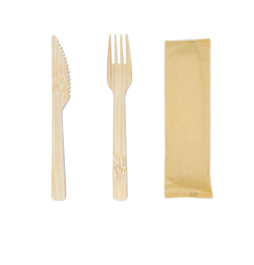 Quality 17cm Picnic Biodegradable Disposable Bamboo Cutlery Kits Of Fork Knife wholesale