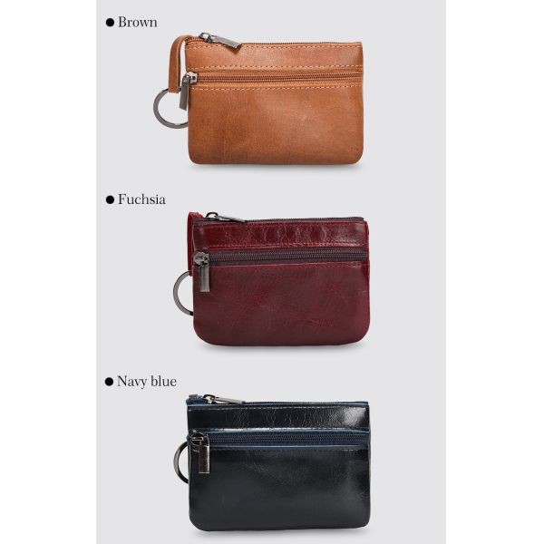 Genuine Leather Mini Multifunctional Coin Purse Retro Zipper Key Short Clutch Bag