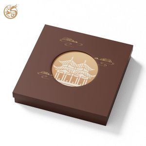 Luxury Moon Cake Paper Box Brown Tea Gift Box Lid And Base Biscuit Candy Paper