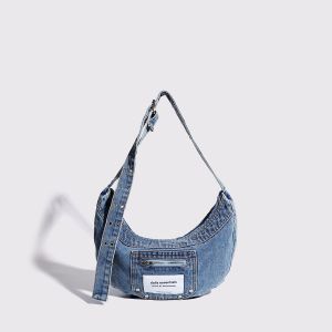 2024 CROSS-BORDER NEW UNDERARM BAG NICHE DESIGN RETRO WASH DENIM BAG SENIOR