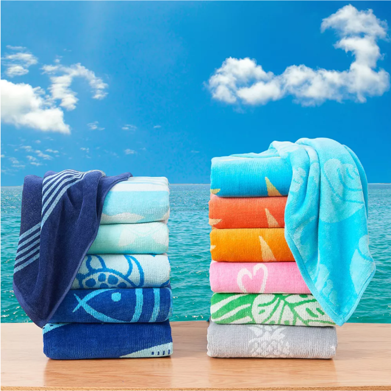 Ultra-Soft Cotton Velour Beach Towel with Quick-Dry Performance and Contrasting