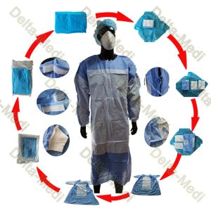 SMS 45gsm Sterile Disposable Surgical Gown With Double Layers Packing