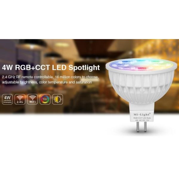 Milight Wifi 4W MR16 RGB+CCT LED Spotlight 2.4G RF All color RGB and CCT