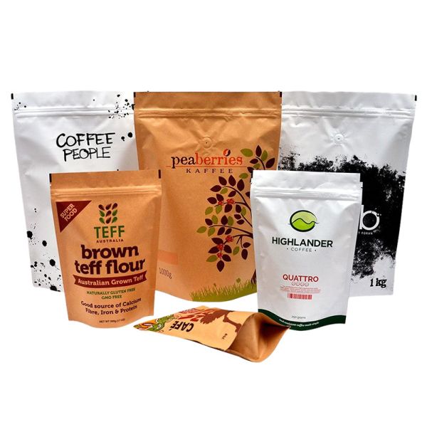 Compostable Food Grade Biodegradable Kraft Paper Bags Coffee Snack Zipper Packaging Pouch