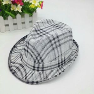 Men's Summer Wide Brim Wool Fedora Hat With Checked Strips / Woven Label