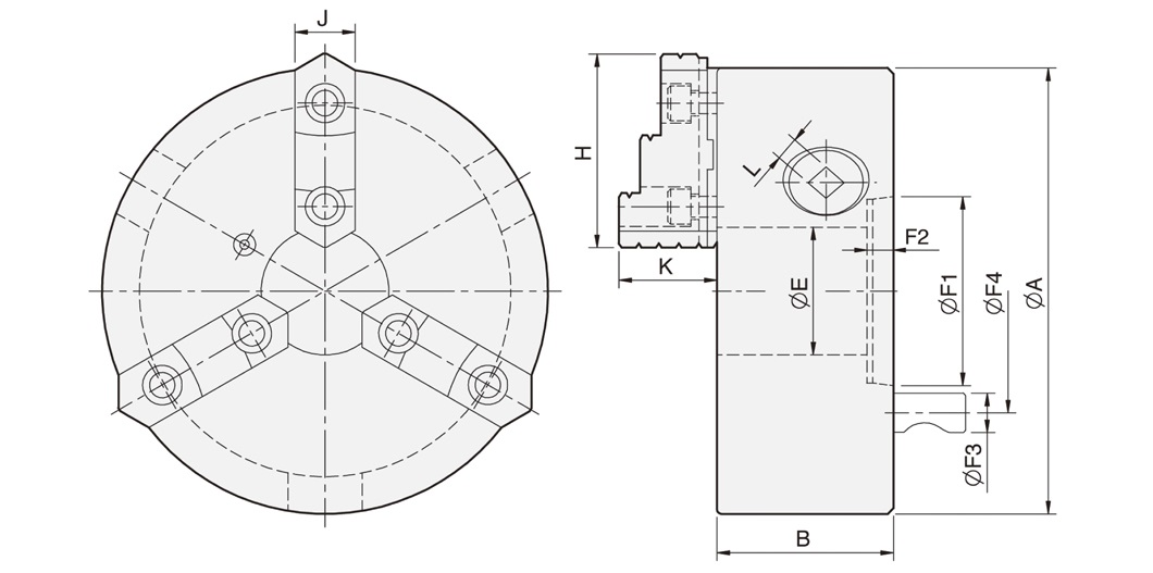 KD 3 jaw strong scroll chuck D1 camlock direct mounting 2 piece jaws