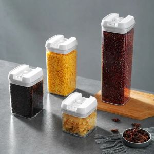 9 Pcs Set Stackable Transparent Pantry Airtight Cereal Dry Food Plastic Storage