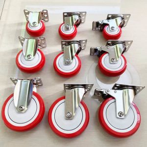 Customize Stainless Castor Wheels 4" Soft Red Wheel Medium Duty PU Threaded Stem