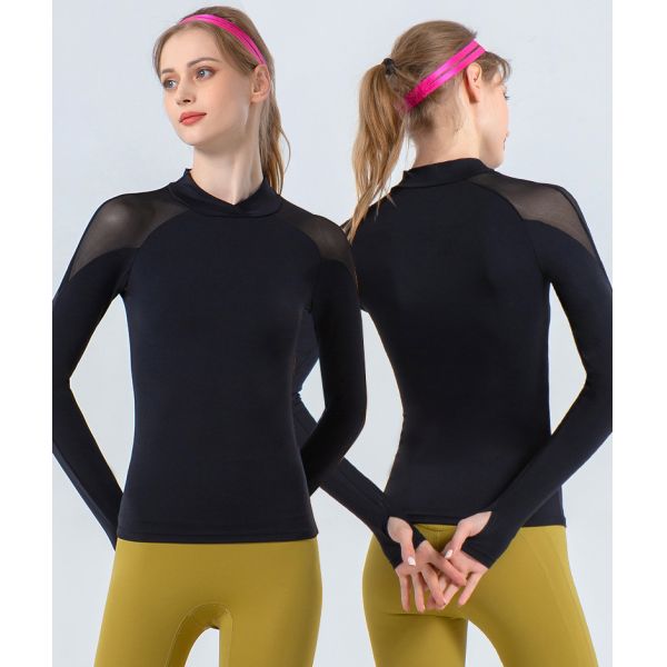 Women's Equestrian Base Layer Long Sleeve Thumb Hole Horse Riding Shirts Mesh Tops