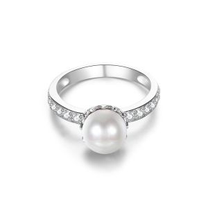 China 15.8mm 1.38 Gram Pearl Shaped Diamond Ring ODM Fiancée Sterling Silver Ring on sale