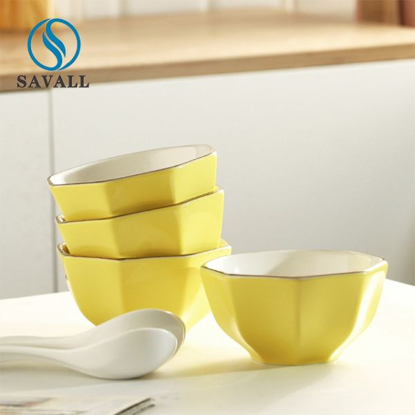 Quality Irregular Ceramic Dinnerware Sets Craftsman Ceramic Serving Bowl Set Yellow White wholesale