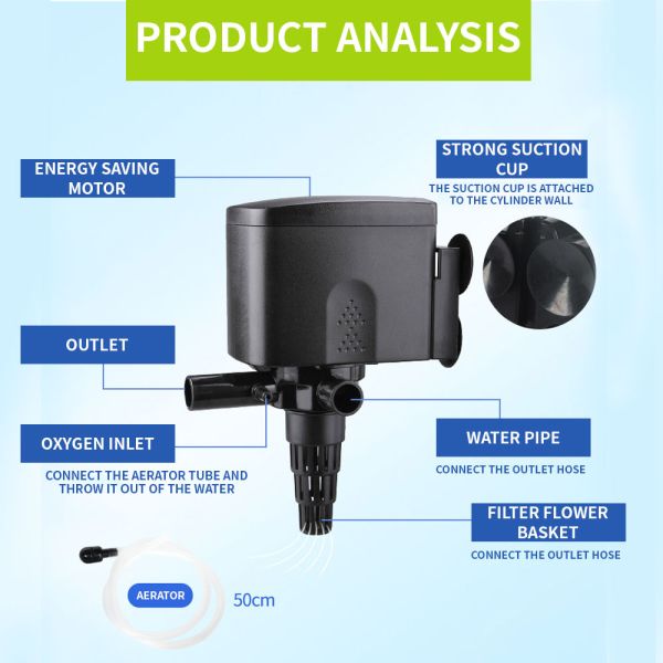 Submersible Water Filter Pump Aquarium 3 In 1 Multi - Function Oil Film Fish Filter Pump