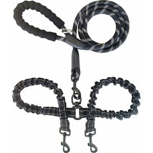 Dual Nylon Dog Leash 360 Swivel No Tangle Comfortable Shock Absorbing