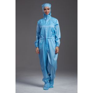 Cheap Cleanroom ESD antistatic unisex sterilization coverall with hood blue color for class 100 workshop for sale