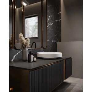 Customized Black Bathroom Vanity with Mirror and White Sink