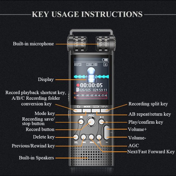 Digital Voice Recorder Continuous Recording Built-in Two Microphones Voice Recorder Audio Recording