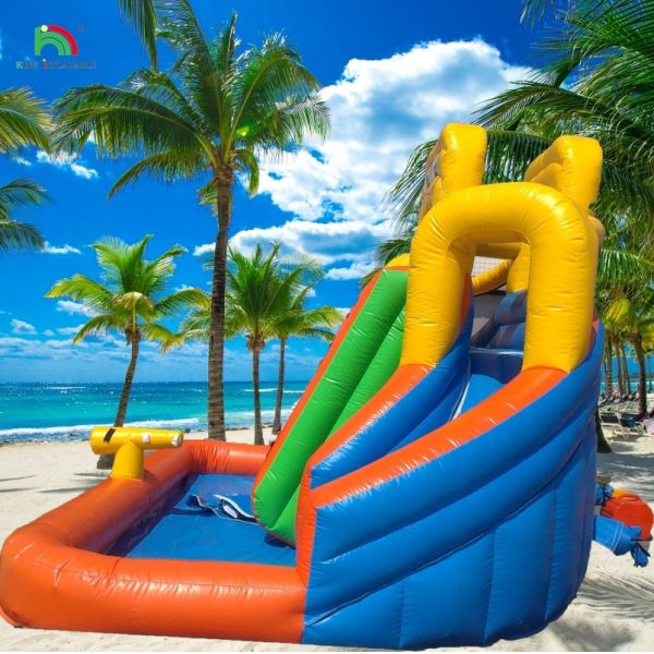 Commercial Water Slide Inflatable Kids Outdoor Double Lane Water Slide Bounce House Inflatable Water Slide with Pool