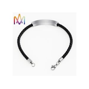 8g Arc Shaped Mens Custom Engraved Leather Bracelets