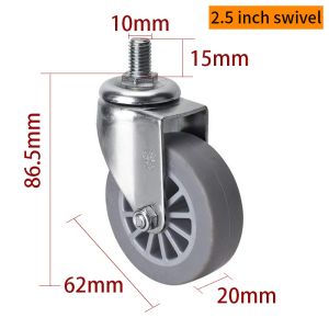 EDL Mini Caster Wheels 2.5inch 30kg Threaded TPE  by Swivel and Brake type