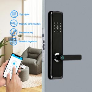 Black Aluminium Alloy TTLock Digital Door Lock Biometric Smartphone Remote