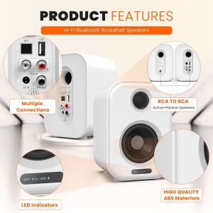 White Bluetooth Bookshelf Speakers 50W Rated Power Multipurpose