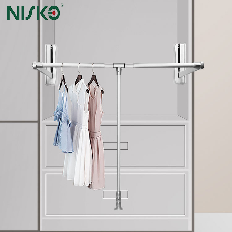 Pull Down Clothes Hanger Lift Rail Soft Closing Clothes Hanging Rack for