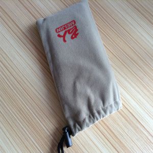 Grey Soft One Side Velvet Drawstring Bag With A Snap Button Packaging Pouch