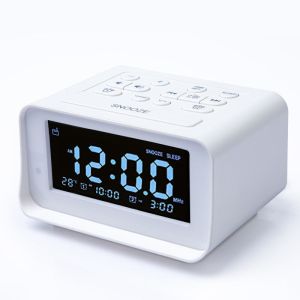 Rechargeable Digital Alarm Clock Radio Portable With Temperature Sensor