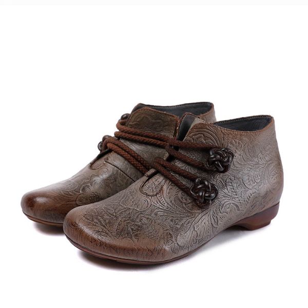 Quality S312 Factory Flat-Bottomed Retro Ethnic Style Handmade Leather Short Boots Autumn And Winter New Elegant Leather Women'S wholesale