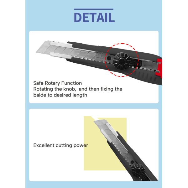 18mm 9mm Wheel Lock Utility Knife SINSEUNG L702 Black ABS Knife Body With Rotary Knob